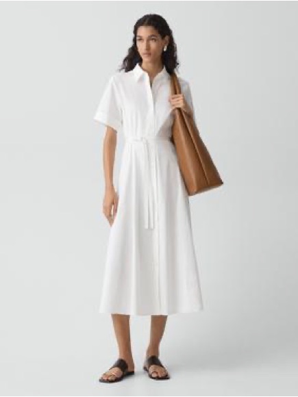White Short-Sleeve Shirt Dress With Tie Waist
